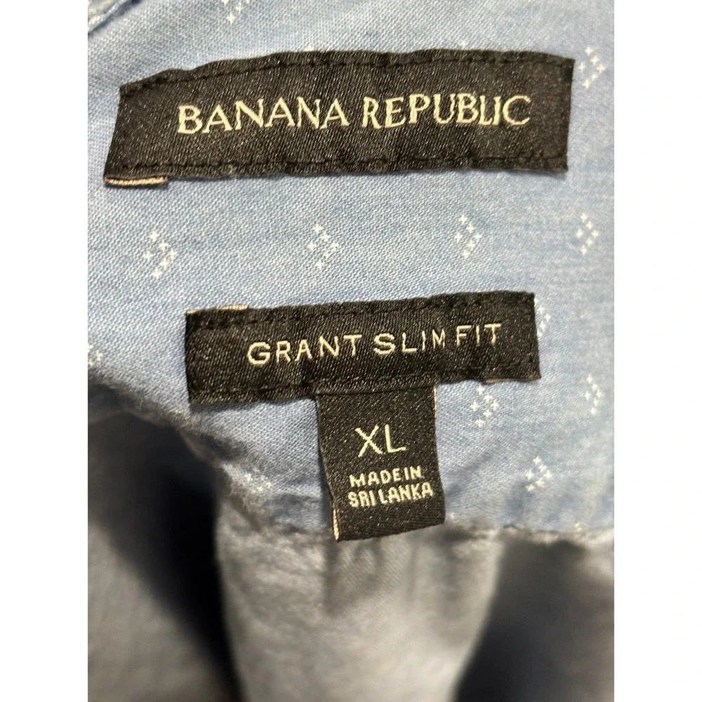 Banana Republic Button Down Shirt Mens XL Blue Print Grant Slim Fit Chambray